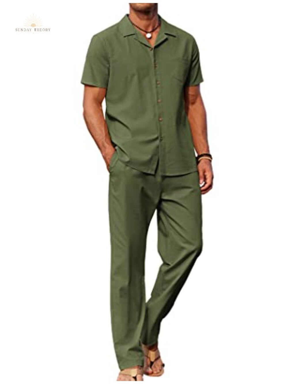 COOFANDY Men 2 Piece Linen Blend Shirt & Pant Set Beach Vacation